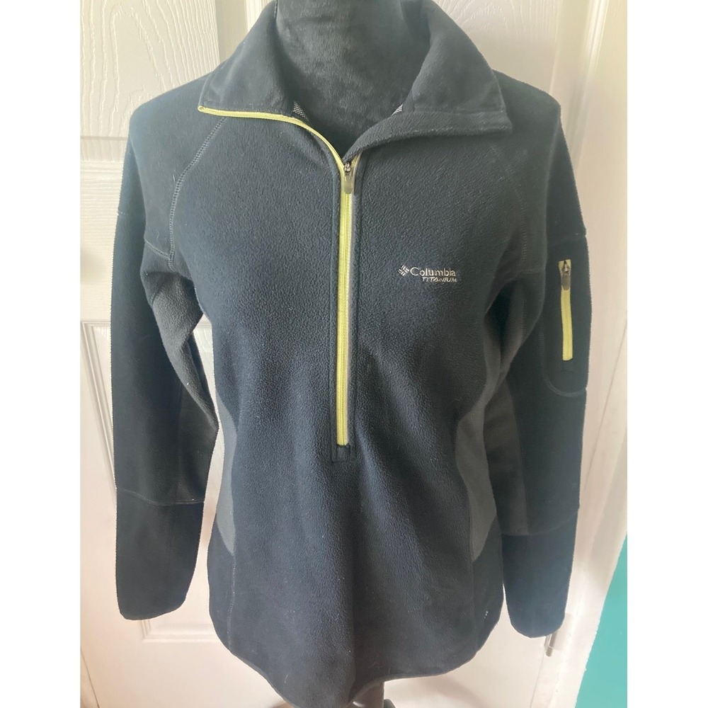 Womens Columbia Fleece Pullover Jacket Half Zip Black Omni Heat Skiing Sz M